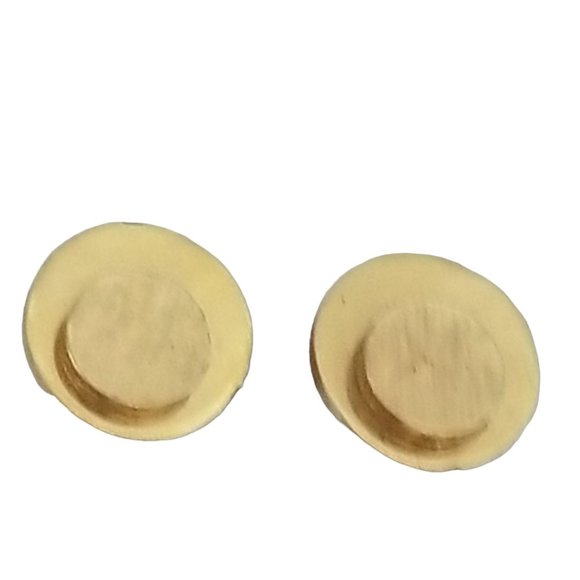 Vintage Crown Trifari Signed Brushed Gold Tone Button Clip on Earring Studs W12 - Picture 1 of 5